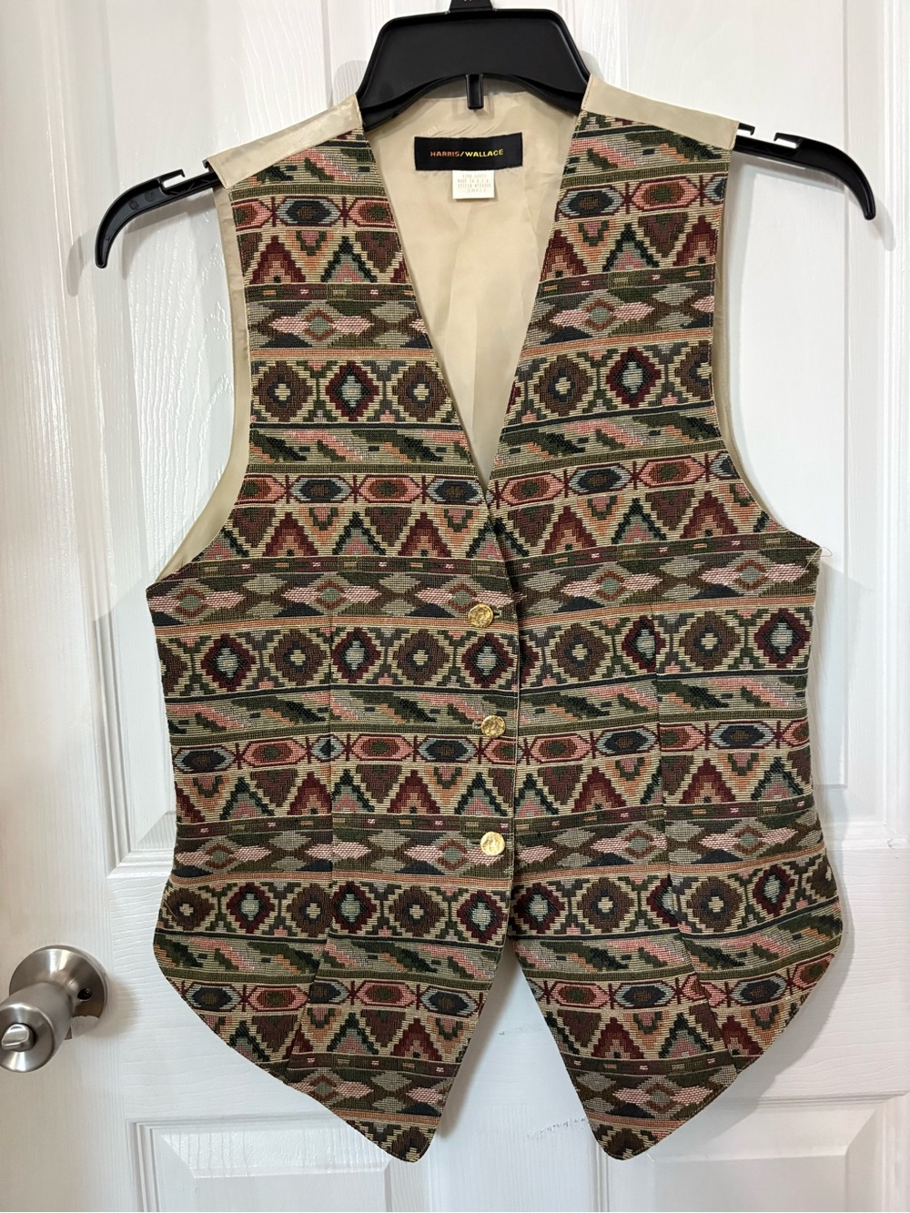 Harris Wallace Multicolor Patterned Button-Front Vest - Geometric Tribal Print